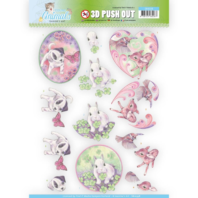 Cuties in Purple - Young Animal - Die-Cut 3D-Decoupage Sheet Jeanine's Art